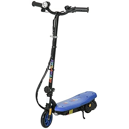 Electric Scooter : HOMCOM Folding Electric Scooter 120W E-Scooter with Three Mode LED Headlight, Warning Bell, Adjustable Height, 12km / h Maximum Speed, for Ages 7-14 Years - Blue