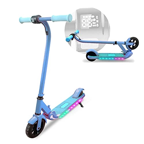Electric Scooter : HST Electric Scooter for Children 4 to 12 Years, Motor 150W Scooter Kickscooter with LCD Screen Folding up to 15 km / h, 7" Wheels Blue