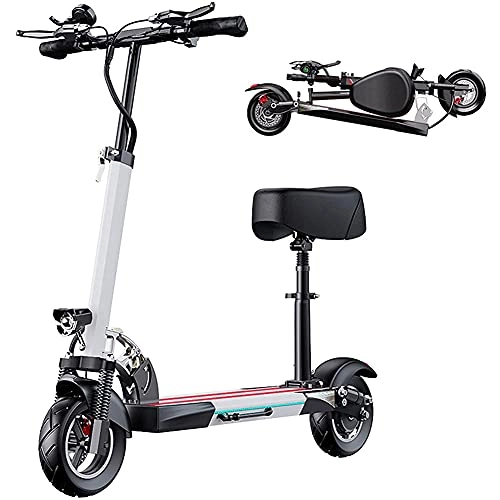 Electric Scooter : J&LILI Electric Scooter, 500W 48V with Seat And Turn Signal, Foldable Electric Scooter with Color LCD Screen, Suitable for Adults And Adolescents, Maximum Load 200 Kg, White, 60~70km