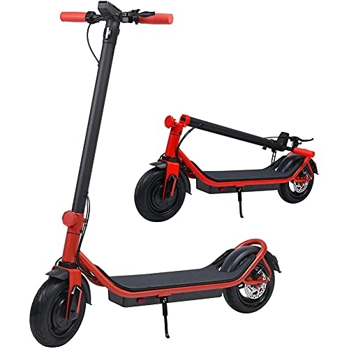 Electric Scooter : J&LILI Electric Scooter, Foldable 10-Inch Electric Scooter for Adults And Adolescents, 350 W-36 V-City Commuter Scooter with LED Screen, Maximum Speed 25 Km / H, Red, 7.8AH