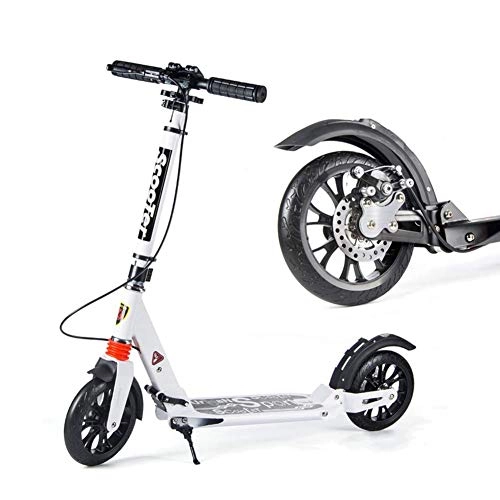Electric Scooter : JSZHBC Scooter Adult Two-wheeled Foldable Commuter Scooters with Big Wheels, Birthday Gifts for Women / Men / Teens / Kids, Non-Electric, Up to 100kg Portable (Color : White)