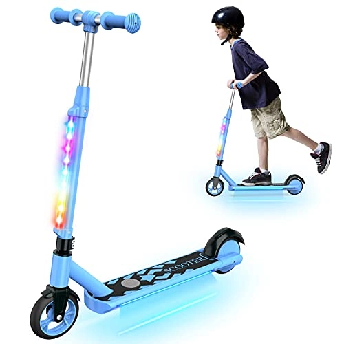 Electric Scooter : Kids Electric Scooter, Lightweight & 3 Adjustable Heights, Electric Scooter for Kids Ages 6-12, Rainbow LED Lights Electric Kick Scooter for Boys and Girls Best Gifts