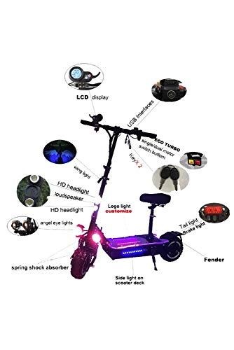 Electric Scooter : LUO 3200W Dual Motor Powerful Two Wheel 11 inch Fat Tire Off Road Electric Scooter with Removable Seat