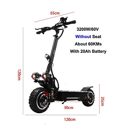 Electric Scooter : LUO 3200W Dual Suspensions Electric Scooter Adult Max Speed 90Km / H Off with Seat Road Motorcycle Electric Scooter for Adults, 20Ah-Withoutseat, 20Ah-Withoutseat