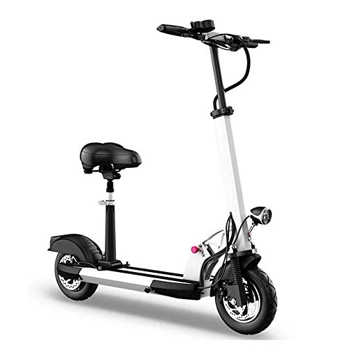 Electric Scooter : LUO Easy to Carry with Folding 10Inch Balance Electric Scooter with Seat for Adult 1000W Motor E-Scooter with Led Light and Hd Display, White-18 / 21Ah, White-15.4Ah