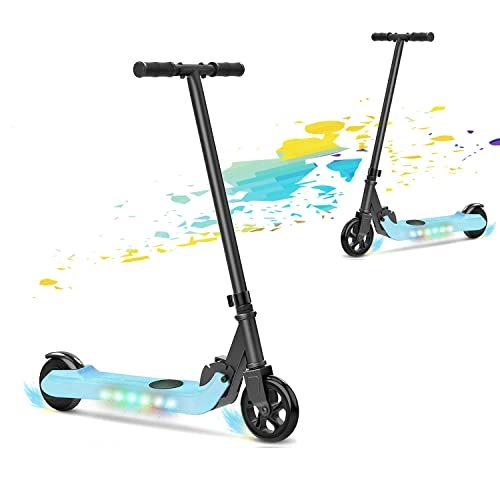 Electric Scooter : MJK 7" Wheels Foldable Electric Scooter E Scooter Kids Kick Electric Scooter with LED Light, 200W, up to 6KM / h for Kids (Blue)