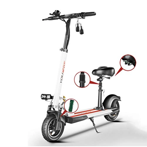 Electric Scooter : MYYINGELE Portable Folding Electric Offroad Scooter with Seat, 10" Pneumatic Tires 500W Brushless Motor Max Speed 40KM / H, 45KM Long-Range, Height Adjustabe Commuting Scooter Adult