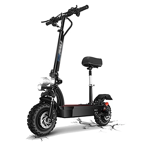 Electric Scooter : QQLK 3200W Folding Electric Scooter for Adults, Mini E Scooter with Seat, Dual Drive, Color LCD, 11 in Explosion Tire, Anti-Theft System, Double Oil Brake, Up to 70km / h, 8AH