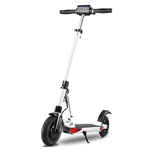 Electric Scooter : Tanamy Electric Scooter for For Adults, Portable Foldable 18.6 Miles 36V / 7.5AH Long-Range Battery Up To 15.5MPH Fast Speed 8" Wide Solid Tires Powerful 350W Motor Commuter Scooter, White
