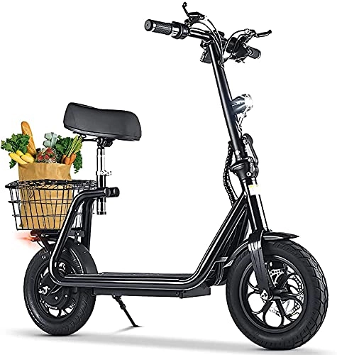 Electric Scooter : Xiaokang Folding Electric Scooters Adults, E Scooters with Seat And Storage Basket, 40KM Long Range 500W Motor 28MPH 48V 10AH 12 Inches Pneumatic Tires