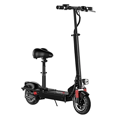 Electric Scooter : XYDDC Electric Scooter - 8Inch Solid Tires - 27.9 MPH Removable Seat Portable Folding Commuting Scooter E-Scooter with Double Braking System, Black, 70~80km