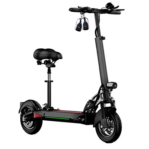 Electric Scooter : XYDDC Folding Adult Electric Scooter, Outdoor Scooter with USB Charging Function, 10 Inch Pneumatic Tire 48V / 500W Maximum Speed 45Km / H Adjustable Handlebar, with Seat, 8AH