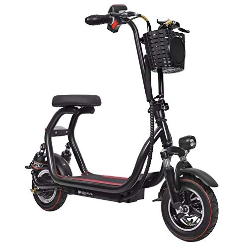 Electric Scooter : XYDDC Mini Electric Scooter with Seat, Anti-Theft Alarm, 250W Motor, 10 Inch Tires, Max Speed 25Km / H, Foldable Electric Scooter with Cruise Control And USB Charging, Black, 8AH~35KM