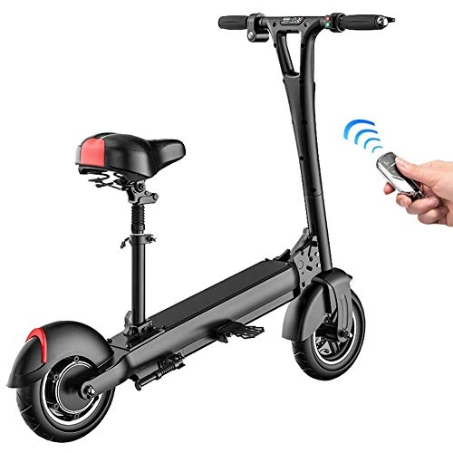 Electric Scooter : XYDDC Portable Electric Scooter Double Disc Brake, Foldable Electric Scooter Tilted Pedal, 10 Inch Pneumatic Tires 36V 400W, Burglar Alarm And Adjustable Seat, Black, 55KM12AH
