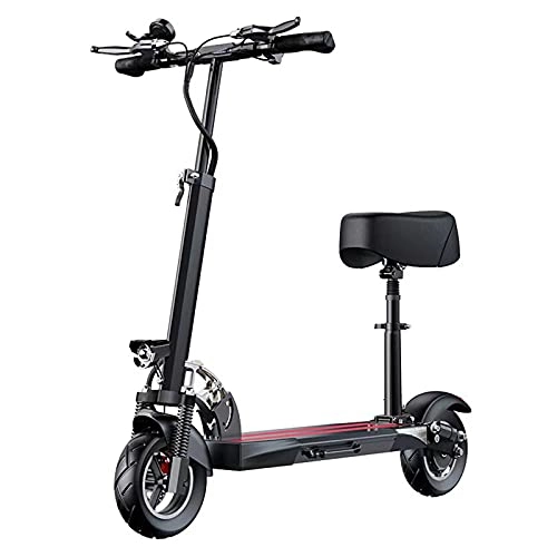 Electric Scooter : YIZHIYA Electric Scooter, 500W 48V Adult E-Scooter with Seat, 10 inches Foldable Scooter with LCD display, Front and rear power-off disc brakes, Maximum Load 200KG, Black, Cruising 60~70km