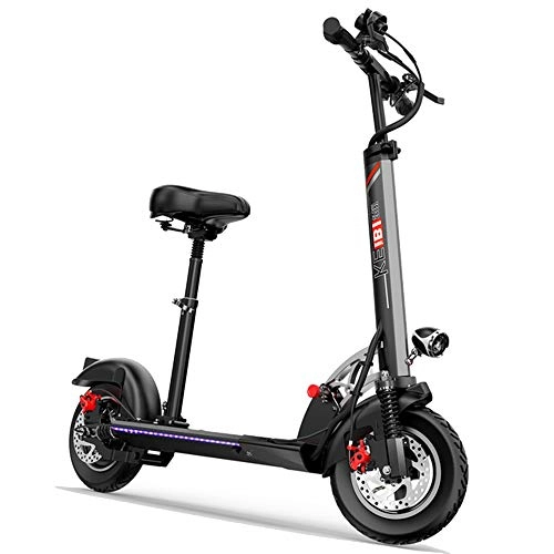 Electric Scooter : YUXIAOYU Folding Electric Scooter, 100Km Endurance, 500W Brushless Motor, Dual Braking System Scooter with Seat, 3 Speed Modes Max Speed 50Km / H, Black 4