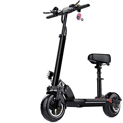 Electric Scooter : YUXIAOYU Teenagers Electric Scooter, 48V / 18.2AH, 3 Speed Modes Max Speed 35Km / H, Mini Folding Scooter with 10 Inch Pneumatic Tire and LED Light Warning Taillight, Black
