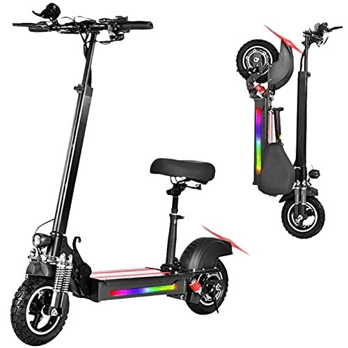 Electric Scooter : YX-ZD Foldable Electric Scooters Adult with Seat, Urban Commuter Folding E-Scooter with 600W Motor, Max Speed 25MPH, 48V 10Ah Lithium Battery, 10'' Tire, 40Km Long-Range