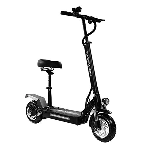 Electric Scooter : ZHHAOXINPA Portable Electric Scooters Adult Folding Commuting Scooter with Seat 10 Inch Max Speed 55km / H, 1200W Motor Drive for Men Women