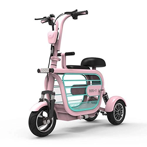 Electric Scooter : ZYW Folding Electric Tricycle, Adult Electric Scooter, Lightweight Elderly Disabled Outdoor Leisure Electric Tricycle Mileage 45KM / + Pet Cage, Pink, 10A
