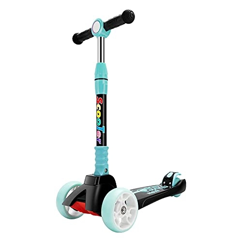 Scooter : 4-Wheel Children's Scooter, Flashing PU Wheel Folding Scooter, Height Adjustable & Tilt Steering System, Rear Two-Wheel Brakes, Suitable for Boys And Girls Aged 3-16, Green