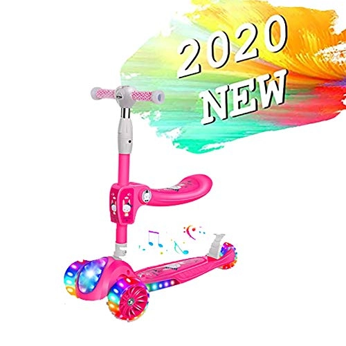 Scooter : Adjustable Height Children Kick Scooter Lightweight Easy Folding 5cm Flashing Off-road Wheel 3 Steps Height Adjustment 61.5cm~78.5cm, Maximum Load-bearing 50kg Push Handle With Seat ( Color : Red )