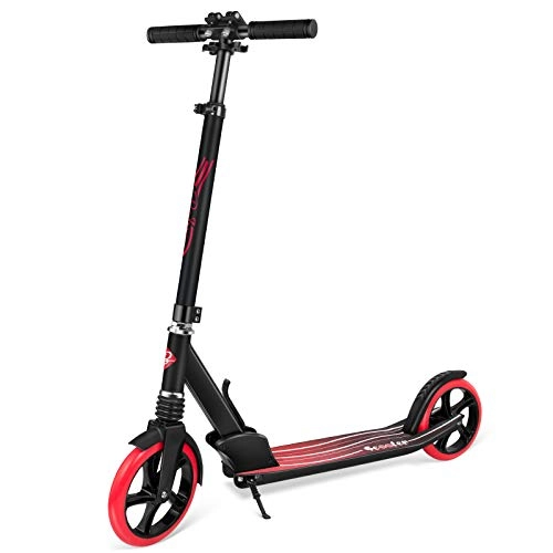 Scooter : BELEEV Scooters for Adults, Foldable Kids Kick Scooter 2 Wheel, Shock Absorption Mechanism, Large 200mm Wheels Great Scooters for Kids Adults and Teens, with Carry Strap(Red)