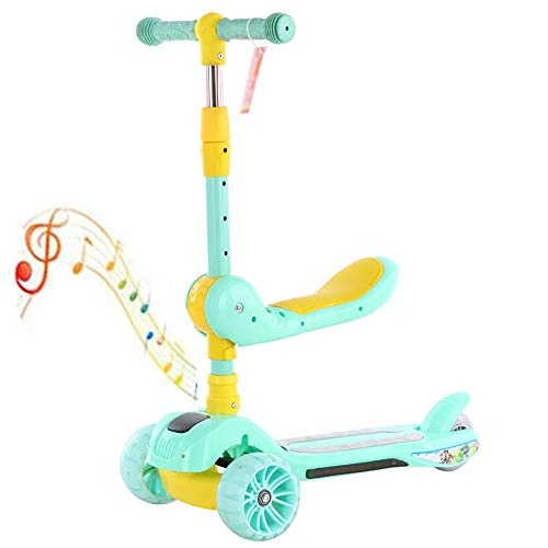 Scooter : BYOUQ 3 Wheeled Scooter For Kids Stand Cruise Child / Toddlers Toy Folding Kick Scooters With Music Adjustable Height, Anti-Slip Deck Flashing Wheel Lights For Boys / Girls 2-12 Year Old
