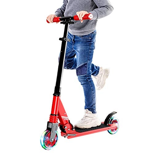 Scooter : CHUNLAN Child Folding Scooter 2 Wheels Height Adjustable Boy Girl Balance Training Silicone Anti-slip Mat 80kg Load Aluminum Alloy City Scooter(Color:Red)