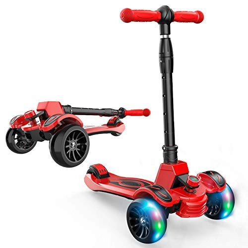 Scooter : CHUNLAN Foldable Scooter With Shock Absorber Children's Scooter Flash Wheel Foot Brake Boy Sensitive Steering Girl Adjustable Height