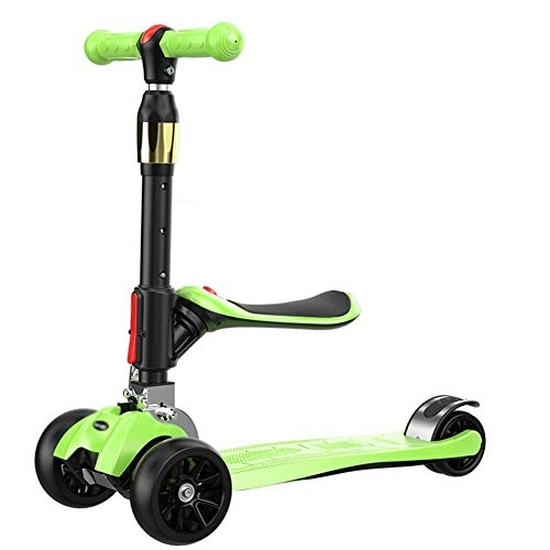 Scooter : CQILONG Child Scooter, Collapsible Aluminum Alloy T-bar PU Wear-resistant Wheel Suitable For 2-12 Years Child, 5 Colors (Color : Green, Size : 63x29x84cm)
