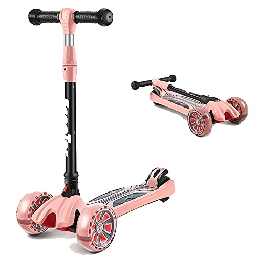 Scooter : EURYTKS Freestyle Scooter, Children's Scooter, Foldable Scooter with 3 LED Light Wheels, 4 Height Adjustable & Rear Brake Settings, Quick Release Folding System, Suitable for Children Aged 3-12, Pink