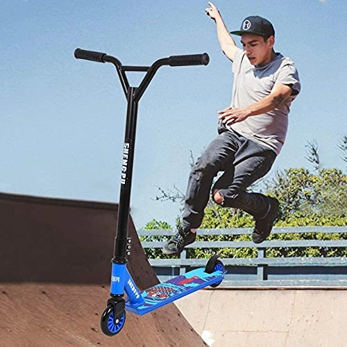 Scooter : Extreme Sports Scooter for Young Adults Cool Stunt Two-Wheel Auto Pedal Scooter with 360 ° Rotatable Handlebar / Y-Shaped Handlebar-Blue