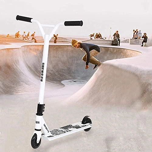 Scooter : Extreme Sports Scooter for Young Adults Cool Stunt Two-Wheel Auto Pedal Scooter with 360 ° Rotatable Handlebar / Y-Shaped Handlebar-White