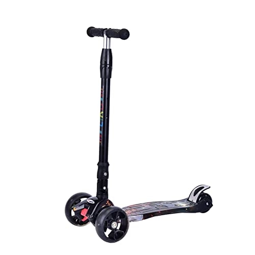 Scooter : JUSTPENGHUI 3-wheel Scooter Tilts To The Steering Wheel With LED Lights Adjustable For Height Scooter (Color : Graffiti Black)