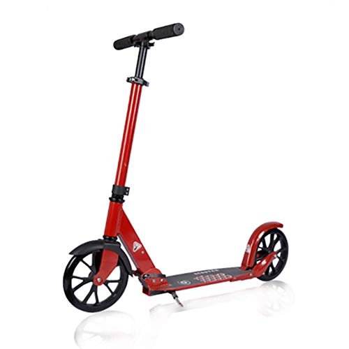 Scooter : Kick Scooter for Adult Teens, Aluminium Alloy Commuter Scooter Adjustable Foldable, Big Wheels and Rear Fender Brake, Non-electric, 220 lbs Capacity (color : RED)