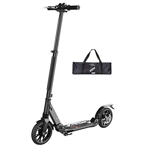 Scooter : LXLA - Adult Kick Scooter with Big Wheels and Disc Hand Brake, Folding Dual Suspension Commuter Scooter, Adjustable Height, Supports 220 lbs (Color : Black)
