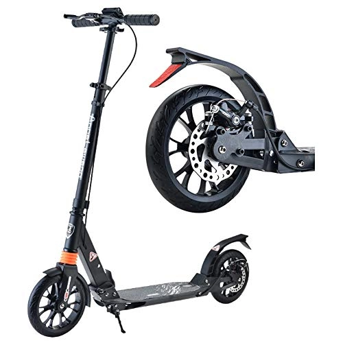 Scooter : LXLA - Adult Kick Scooter with Big Wheels and Disc Handbrake, Dual Suspension Folding Commuter Scooter, Height Adjustable - Supports 220lbs (Color : Black)