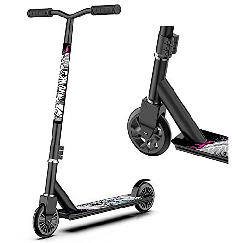 Scooter : MJCV Stuntscooter Children Adults Pro Sport Kickscooter Funscooter with 360 ° Spin Fixed Bar and non-slip rubber handle Trick scooter for beginners from 8 years, black