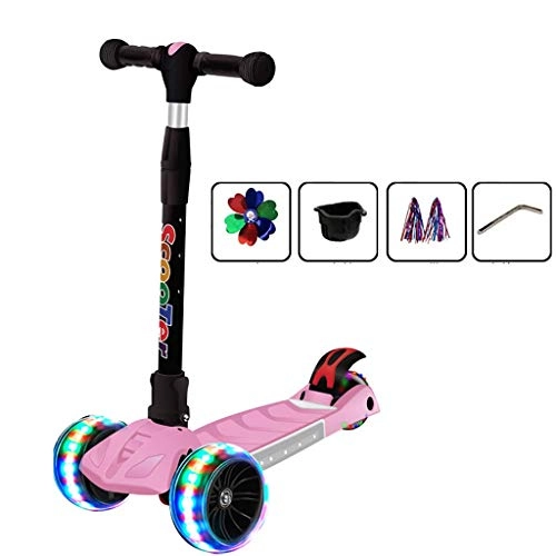 Scooter : rff 4-wheel Kick Scooter For Children Aged 2-14 Using Height Adjustable Foldable LED Light Wheel To Support Multi-color Within 80 Kg Weight (Color : A)