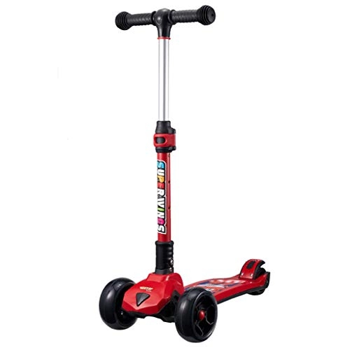 Scooter : Scooter Aluminum Alloy Reinforced Kick Scooter for Kids - Adjustable Height W / Extra-Wide Deck PU Flashing Wheels Great Kids Scooter & Toddler Three-scooters (Color : Red)