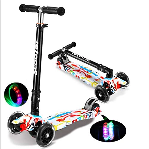 Scooter : Scooter Three-Wheeled Child Three-Wheeled Scooter for Children Aged 2-12 - Led Illuminated Wheel Foldable Design with Adjustable Handle and Lightweight Construction