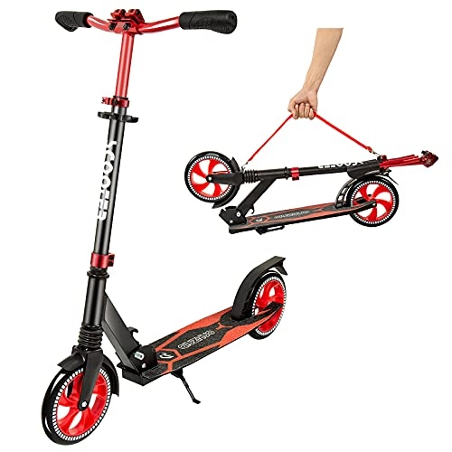 Scooter : Simtae Cityroller BigWheel 200 mm Kick Scooter Foldable Height Adjustable for Girls Boys Adults Red / Black