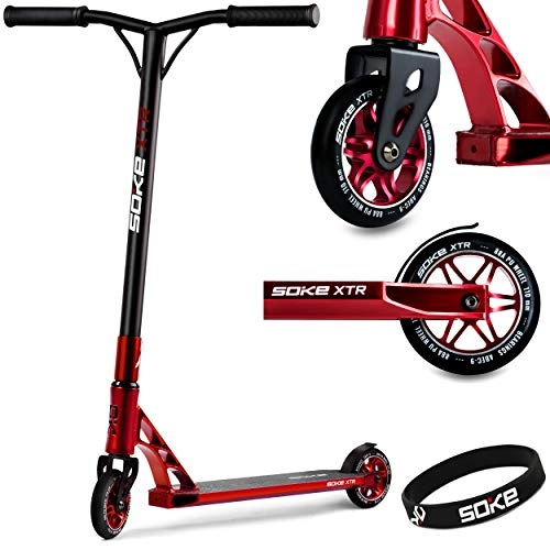 Scooter : SOKE Stunt Scooter XTR Kick Scooter ABEC 9 Ball Bearing Scooter Red for Adults and Children