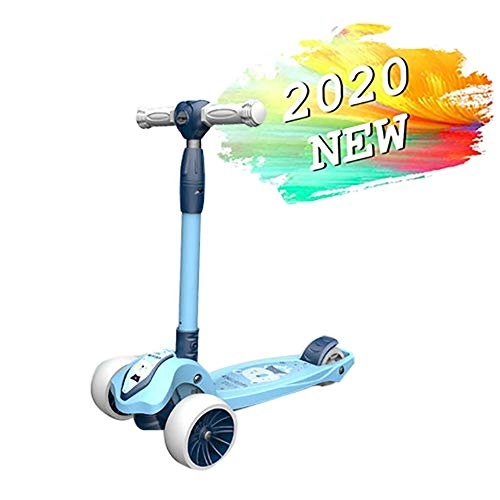 Scooter : WEIJINGRIHUA Adjustable Height Children Kick Scooter Lightweight Easy Folding 5cm flashing off-road wheel 3 steps height adjustment 61.5cm~78.5cm, maximum load-bearing 50kg (Color : Blue)