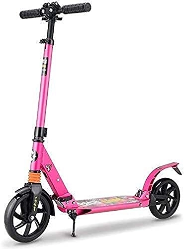 Scooter : YAOJIA Foldable Kick Scooters Folding Kick Scooters Disc Brakes For Kids Ages 6-12，130-185Cm Height Adjustable， Wheel Intelligent Steering Kick With Foot Brake, 100Kg Load (Color : Pink)