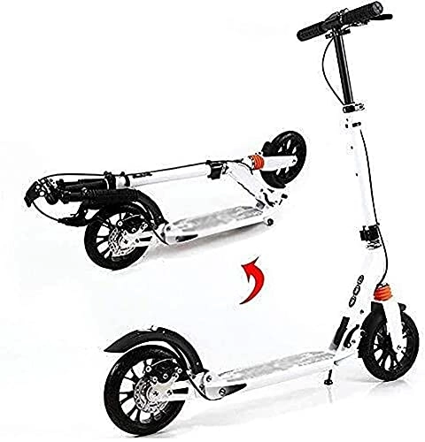 Scooter : YAOJIA Foldable Kick Scooters Teenager Aluminum Alloy Folding Kick Scooter | 3 Heights Adjustable With Dual Suspension Adjustable Handlebar, Campus Outdoor Travel Scooter (Color : White)