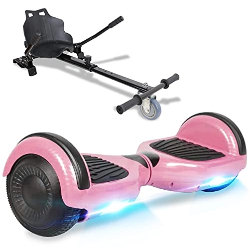 Self Balancing Segway : TOEU Hoverboard with Seat Attachment, 6.5" Segway with Hoverkart, Built-in Bluetooth & Colorful Led Lights, Balance Board for Kids Gift