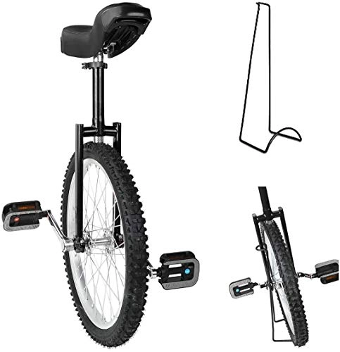 Monocycles : 16 / 18 / 20 / 24"Roue Trainer Monocycle Hauteur Réglable Skidproof Mountain Tire Balance Cycling Exercise, with Monocycle Stand, Wheel Monocycle, Black, 18inch