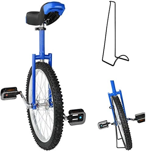 Monocycles : 16 / 18 / 20 / 24"Roue Trainer Monocycle Hauteur Réglable Skidproof Mountain Tire Balance Cycling Exercise, with Monocycle Stand, Wheel Monocycle, Blue, 24inch